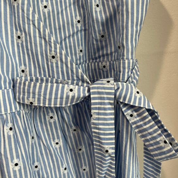 LOFT Wrap Midi Dress L Blue Eyelet 100% Cotton Ruffle Sleeves Summer Sundress - Picture 6 of 9